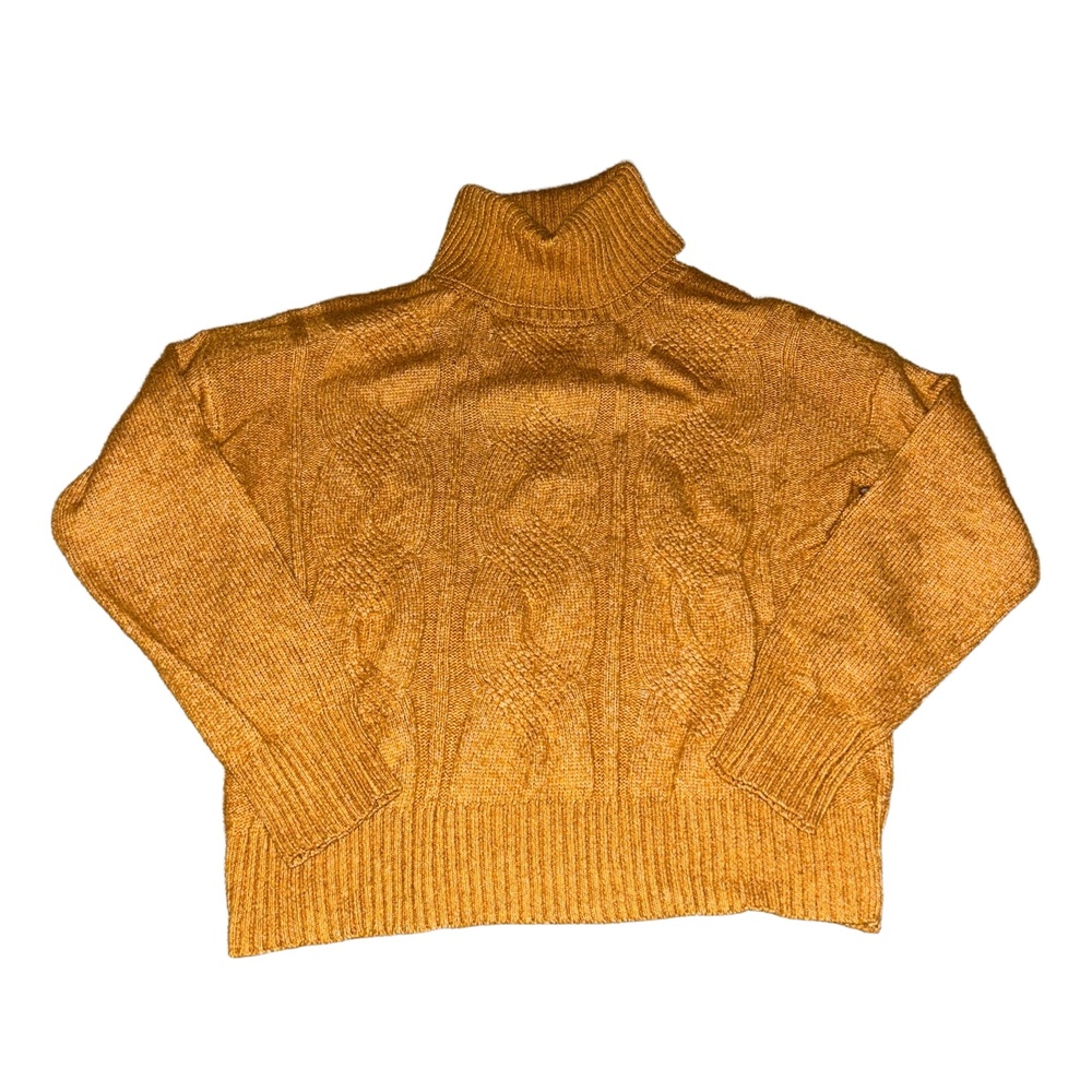 OLIVE + OAK Mustard Cable Knit Ribbed Turtleneck Sweater Size Small